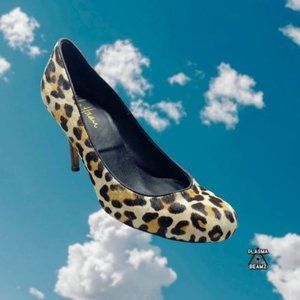 Cole Haan Black Calf Hair Leopard Print Almond Toe Stiletto Heels Pumps 8.5B